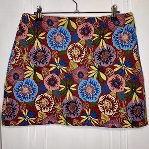 ] womens Multicolored Jacquard Floral A Line Mini Skirt - LARGE | NWOT